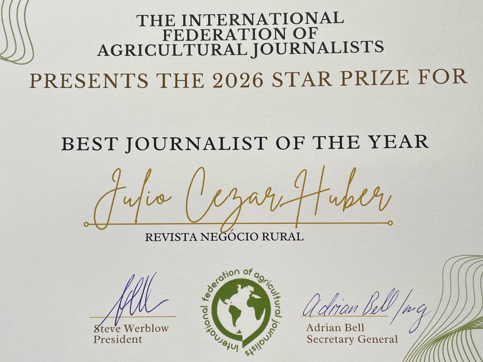 Brasil conquista quatro premiações no IFAJ Star Prize 2026 e tem Jornalista do Ano